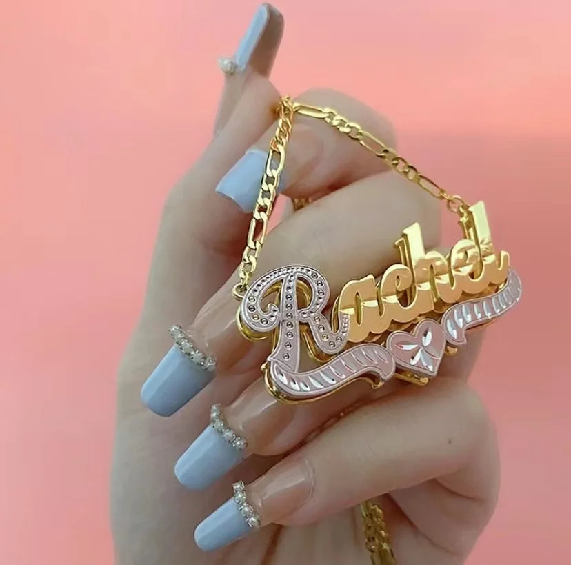 

Ожерелье с 3D именем на заказ, ювелирные изделия из нержавеющей стали на заказ, кулон с двойным покрытием для женщин и мужчин, подарки