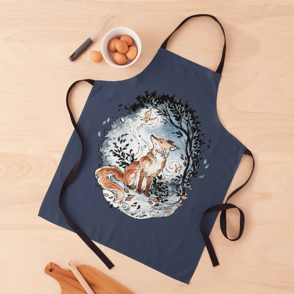 

Forest Fox at Night with Moth Apron Woman Kitchen Apron Apron Women Household Items Useful Barber