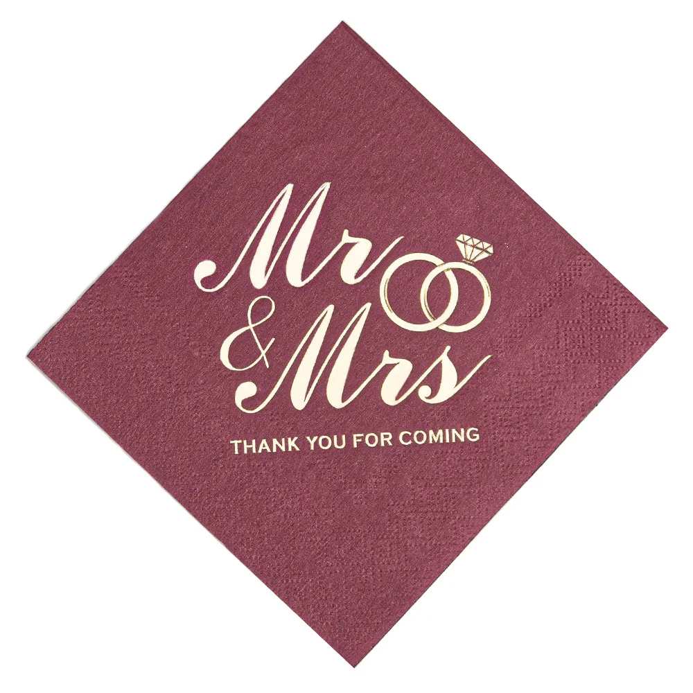 100PCS Mr&Mrs Wedding Paper Napkins Disposable 3-PLY 10inch disposable tableware paper napkins
