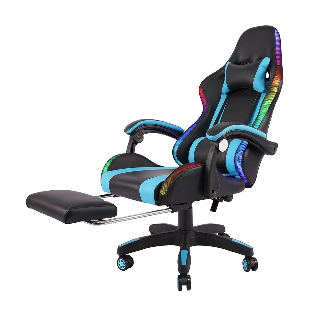 

2023 Computer PC Game Chairs Gaming PU RGB Leather Silla Gamer Reclining Racing Gaming Chair with footrest