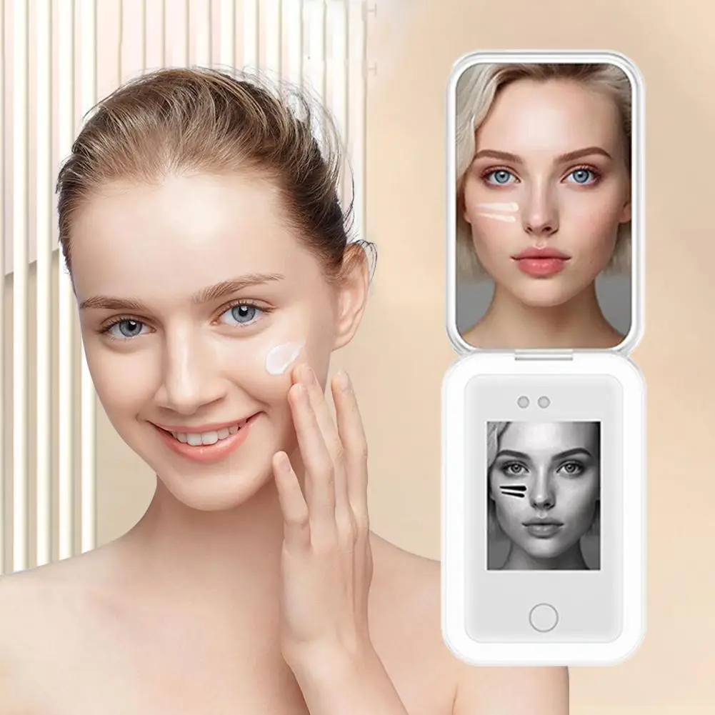 UV 스마트 자외선 차단제 테스트 메이크업 거울(HD 카메라 포함) 리필 라이트 포함 2X 확대 여행용 메이크업 거울 자외선 차단제 테스트용