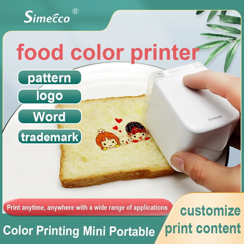 mini inkless printer Portable Color Food Printer Handheld Wireless Smart Label Logo Picture Pattern Mini Inkjet Cake Bread Coffee Latte Customization mini portable printer for phone