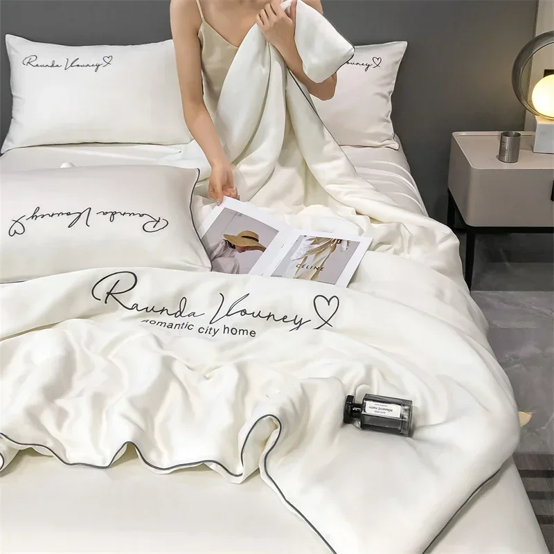 100% Washed Silk Summer Quilt Embroidery Smooth Ice Cooling Comforter for Bed Silky Solid Blanket Soft Cool Summer Blanket summer quilt silk quilt bed comforter