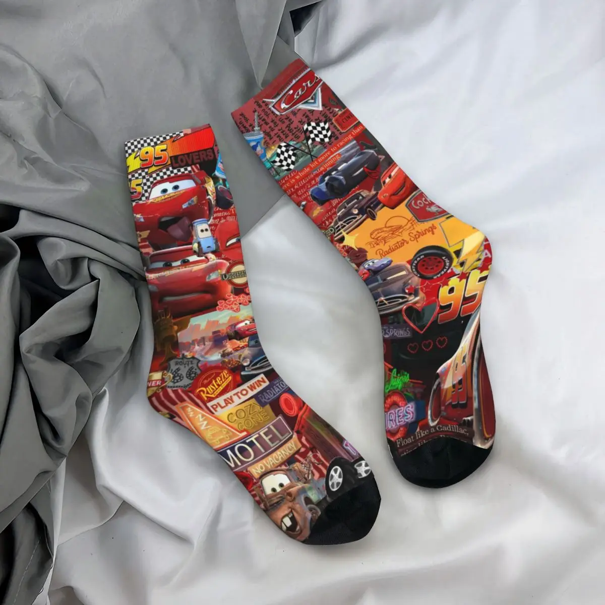 Autumn Winter Funny Women Men Lightning McQueen Cars Cartoon Socks New Breathable Basketball Socks