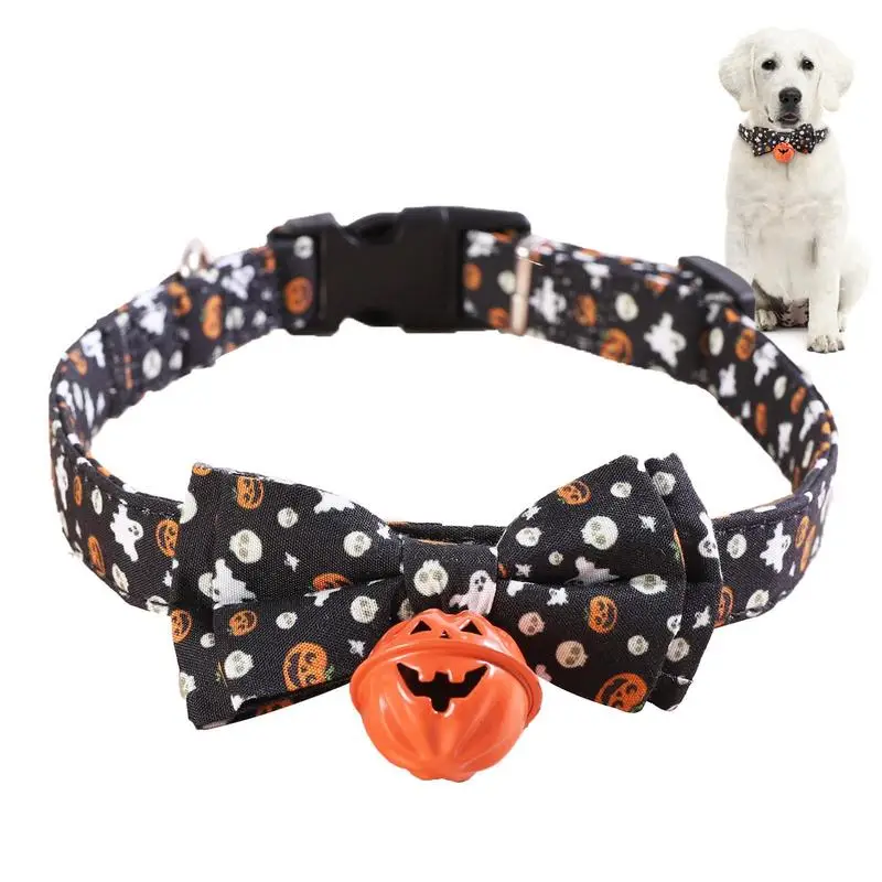 

Halloween Pet Collar Adjustable Halloween Dog Collar Small With Bow Tie Bell Dog Collar Cute Ghost Pumpkin Dog Bow Tie Collar
