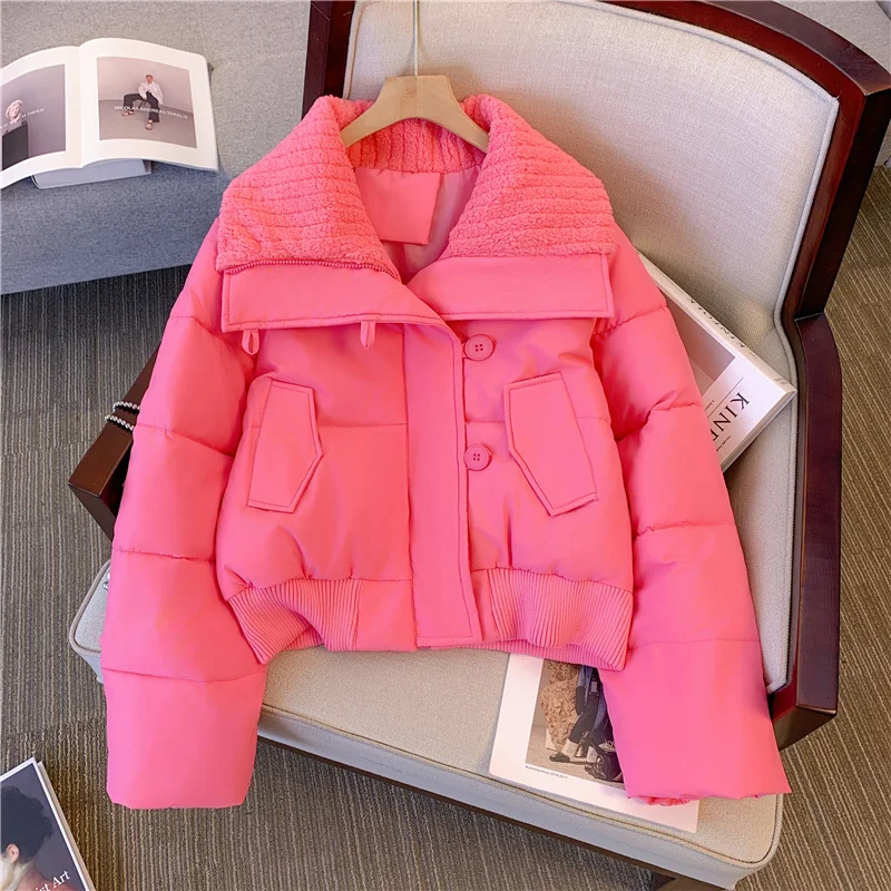 숏다운패딩 여성용 다용도 라펠 단추 재킷, 겨울을 위한 유니크한 디자인 아우터, 캐주얼하고 따뜻한 겨울 패션, 편안한 가을과 겨울을 위한 패션 아이템