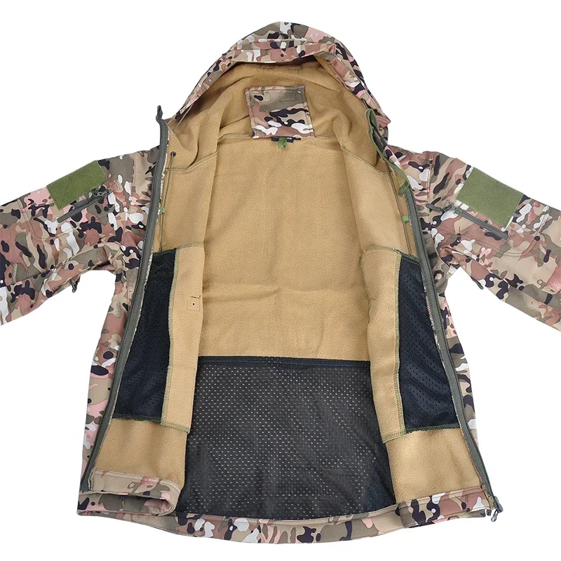 Camouflage Hunting Jackets Soft Tactical Tops Man Waterproof Fleece Men Clothing Multicam Coat Windbreakers 5XL
