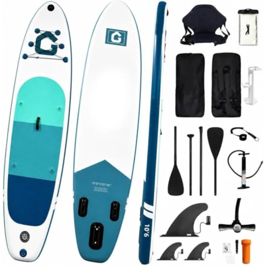 Inflatable Stand Up Paddle Board for outdoor water sports, durable PVC material, blue color, ultra-stable wide design with non-