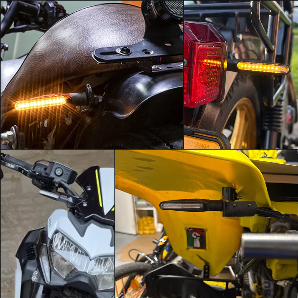 Motorcycle LED Lights Universal Turn Signals Blinker Flowing Water Flashing Stop Signal DRL Lamp Tail Brake 4pcs