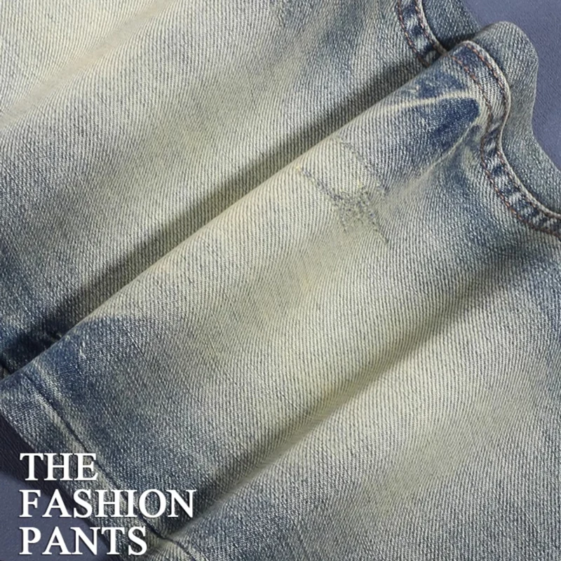 Fashion Vintage Men Jeans High Quality Retro Washed Blue Stretch Slim Fit Ripped Jeans Men Italian Style Designer Denim Pants