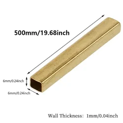 Brass Square Tube Hollow for DIY Craft and Model Making - 1 Piece (6x6x1x500mm 1pcs)