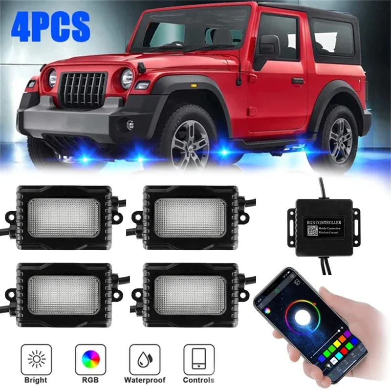 

4/8pcs RGB LED Chassis Lights Waterproof Underbody Atmosphere Light for Off Road Truck (App Remote Control)