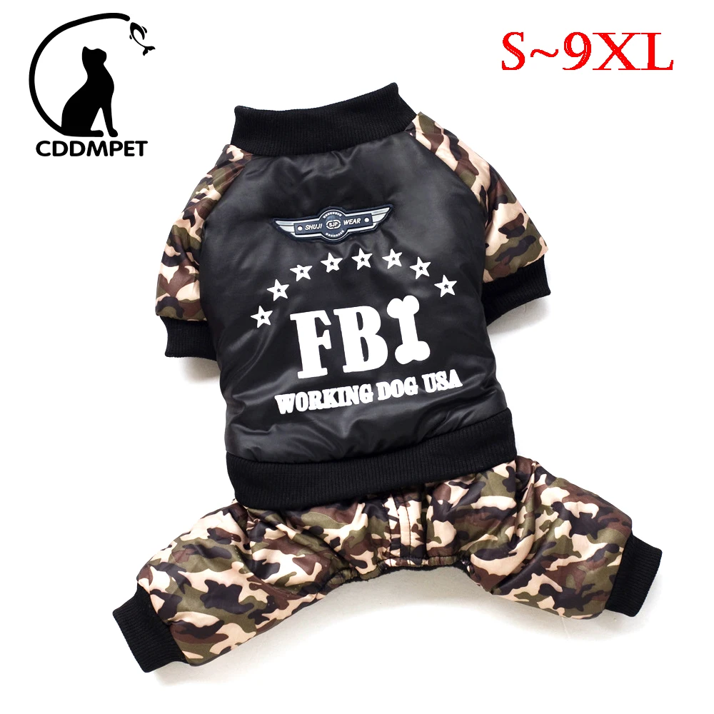 S to 2XL Large Dog Jacket Winter Warm Dog Clothes for Small Dogs Thicken Puppy Jumpsuit Camouflage FBI Big Dog Coat Pet Customes