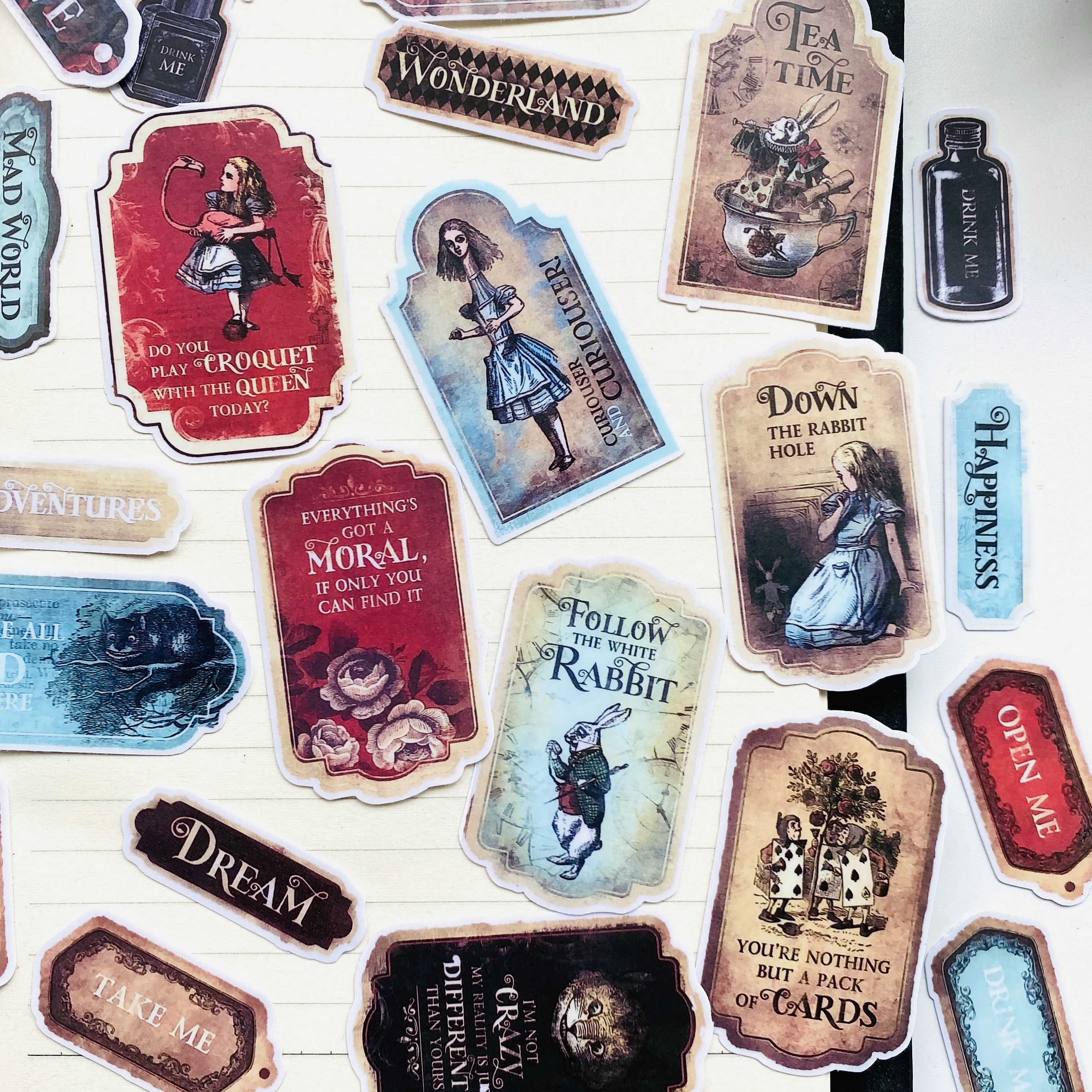 Cartoon Stickers Decorative Stickers Self Adhesive Stickers Custom Stickers Stationery Stickers Anime Stickers Paper Stickers Adhesive Stickers Decorative Labels Stickers 42Kinds Vintage Girl In Wonderland Theme Stickers DIY Scrapbooking Collage Phone Diary Album Happy Plan Gift Seal Decoration
