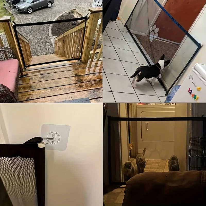 Expandable Safety Pet Gate-Durable PE Mesh Gate For Indoor Outdoor Use, Adjustable, Portable, Easy Install, Stair Barrier