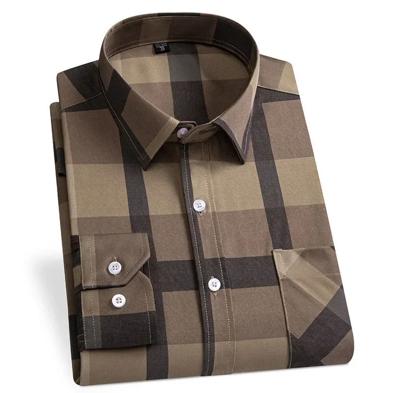 New Long Sleeve Plaid Shirts For Men Classic Checked Fashion Clothing Easy Care Soft Businessman Smart Dress Casual Shirt Camisa