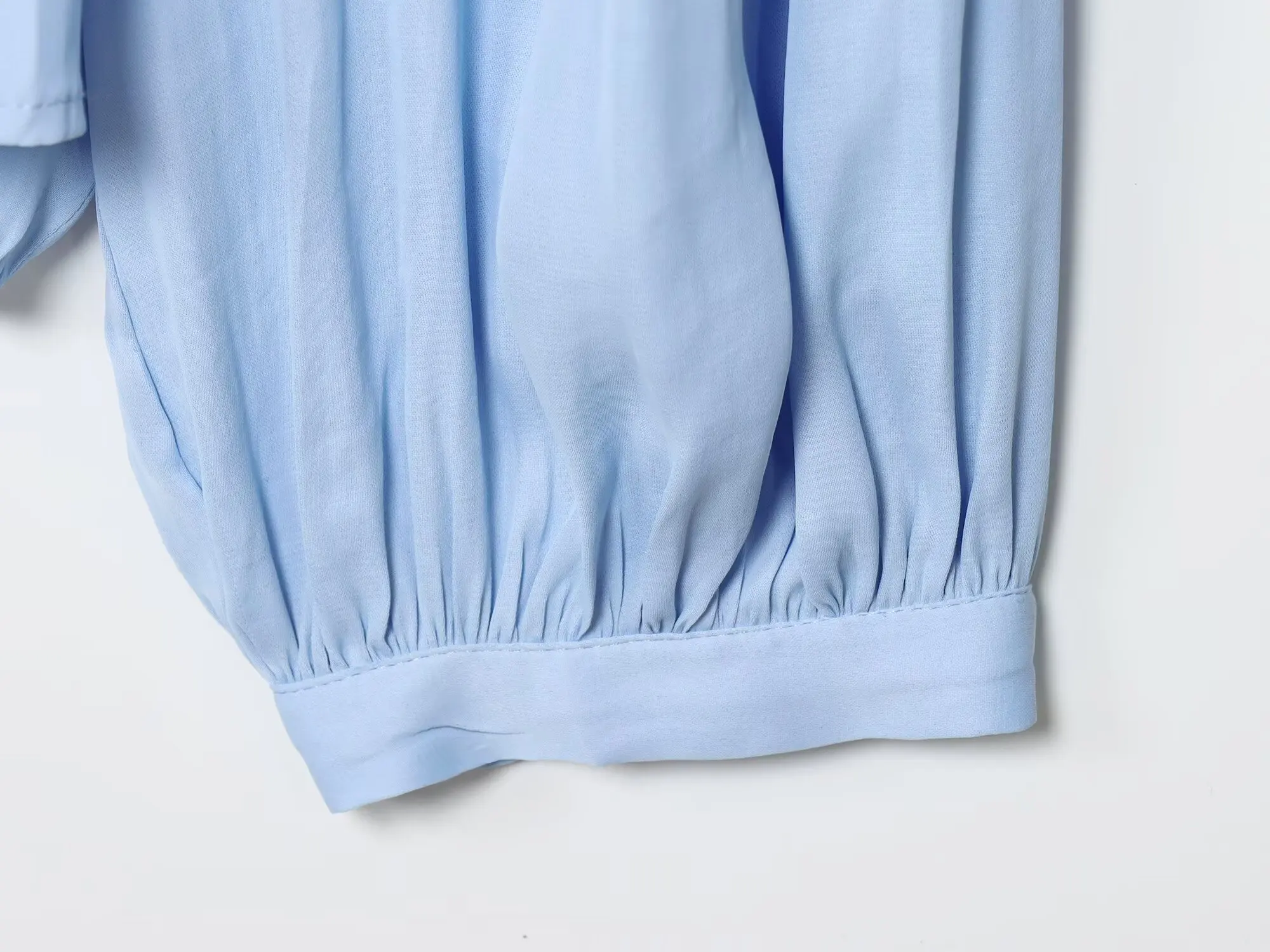 Women'S Blue Blouse Autumn New Vertical Pleated Strap Design Long Sleeve  Pullover French Elegance Loose Edition Drape Blouse