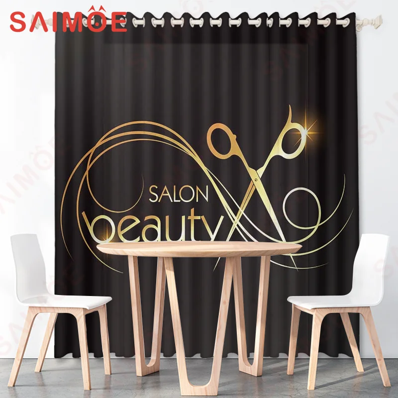 Cortina clássica do salão de beleza com ganchos, tecido de poliéster fino, estilo americano pentear tesoura, barbearia quartos decoração