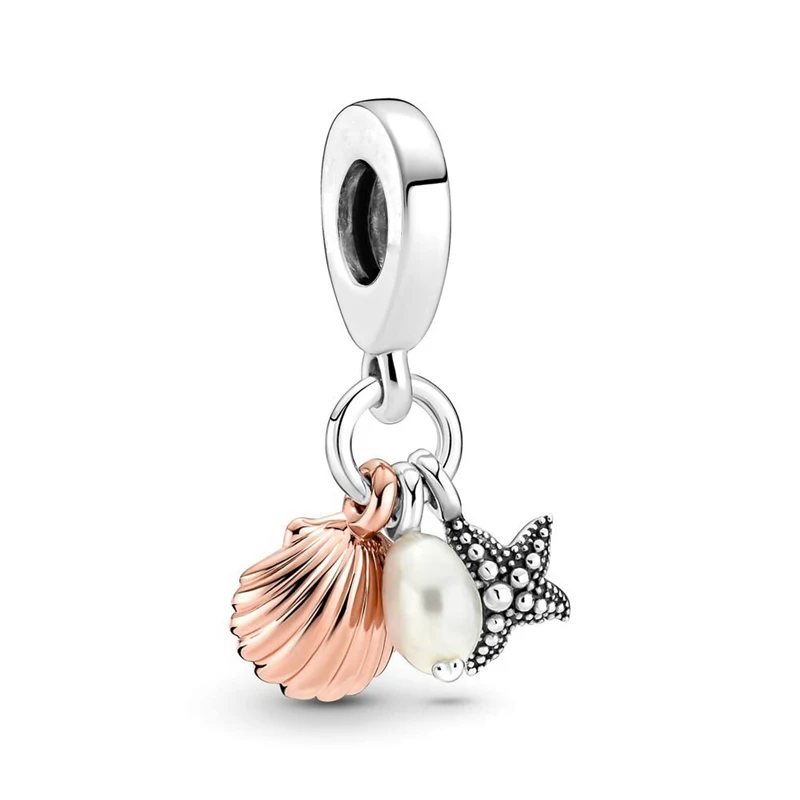 

Enamel Rose Scallop Beads for Jewelry Making Silver Color Starfish Shell Pearl Pendant Charms Bracelet Women Pulsera Accessories