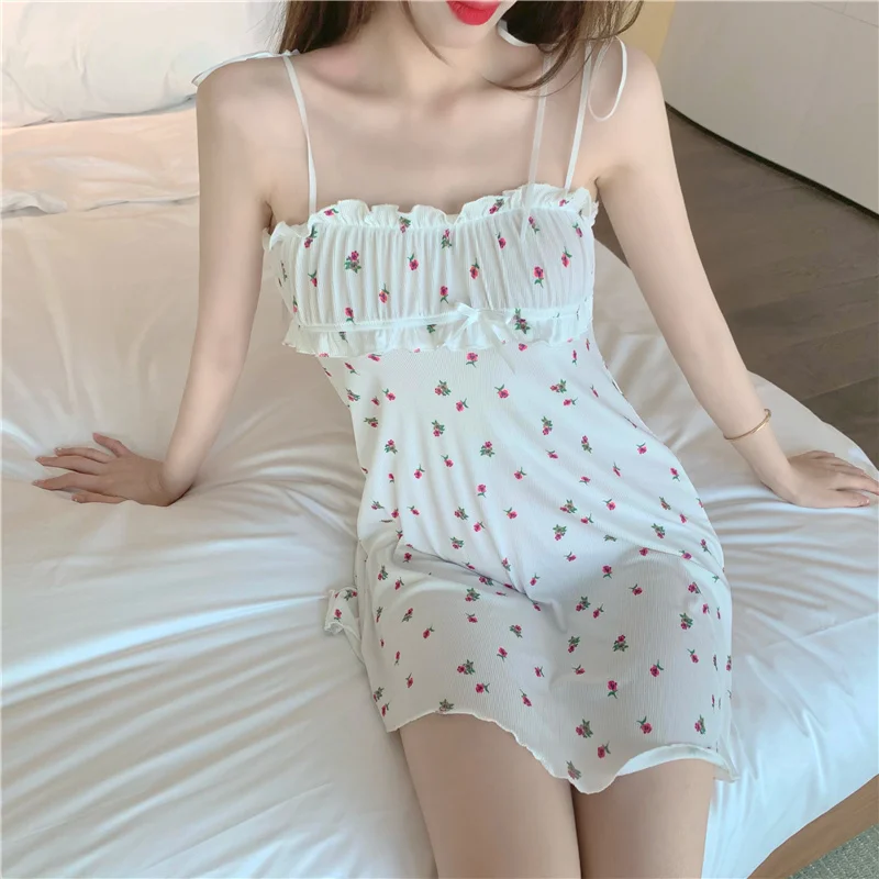 

Summer Women's Stringy Selvedge Floral Pajama Thin Lady Girl's Flowers Pajamas Home Sleepwear Sweet Spaghetti Straps Resort Styl