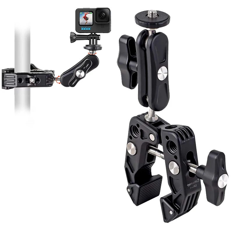 Super Clamp 360 Testa A Sfera Braccio Magico Doppia Testa A Sfera Supporto Adattatore Per Fotocamera Canon Nikon Dslr Gopro11 10 9 8 Insta 360 X3 Dji