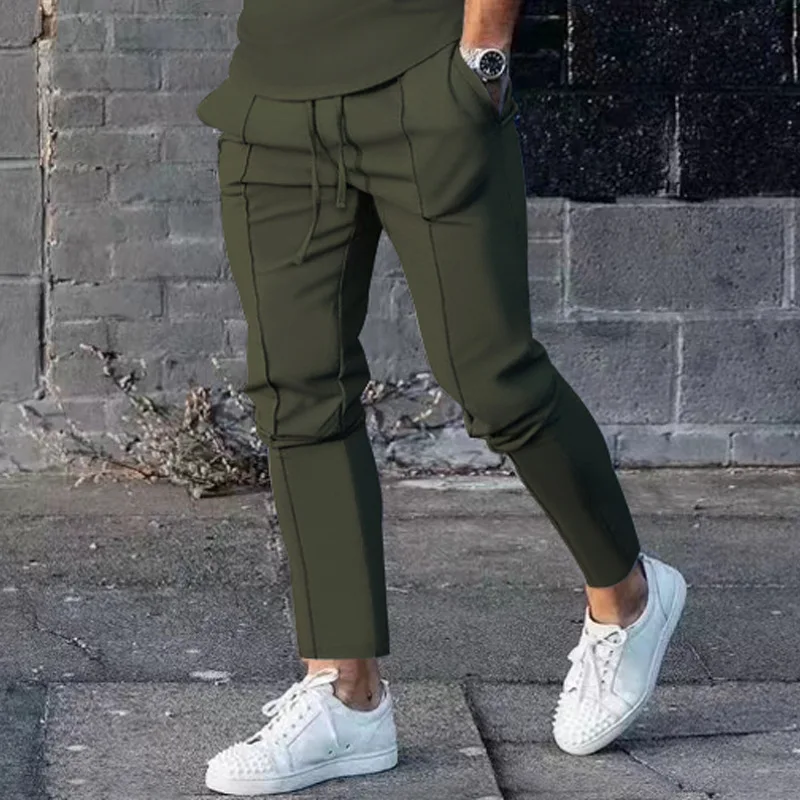 Men's Casual Pants Street Ruffled Solid Color Comfortable Versatile Travel Breathable Loose Fitness Jogging Casual sports pants