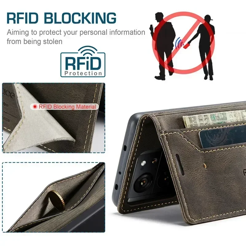 RFID Leather Flip Magnetic Wallet Case - Premium Protection with Elegant Design