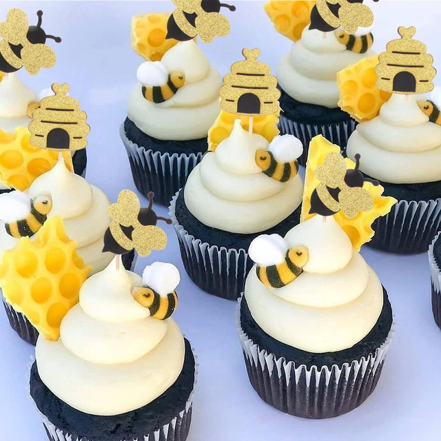 10pcs Glitter Bumble Bee Cupcake Toppers Baby Bee Gender Reveal Baby Shower  Birthday Party Cupcake Cake Food Decoration Supplies - AliExpress