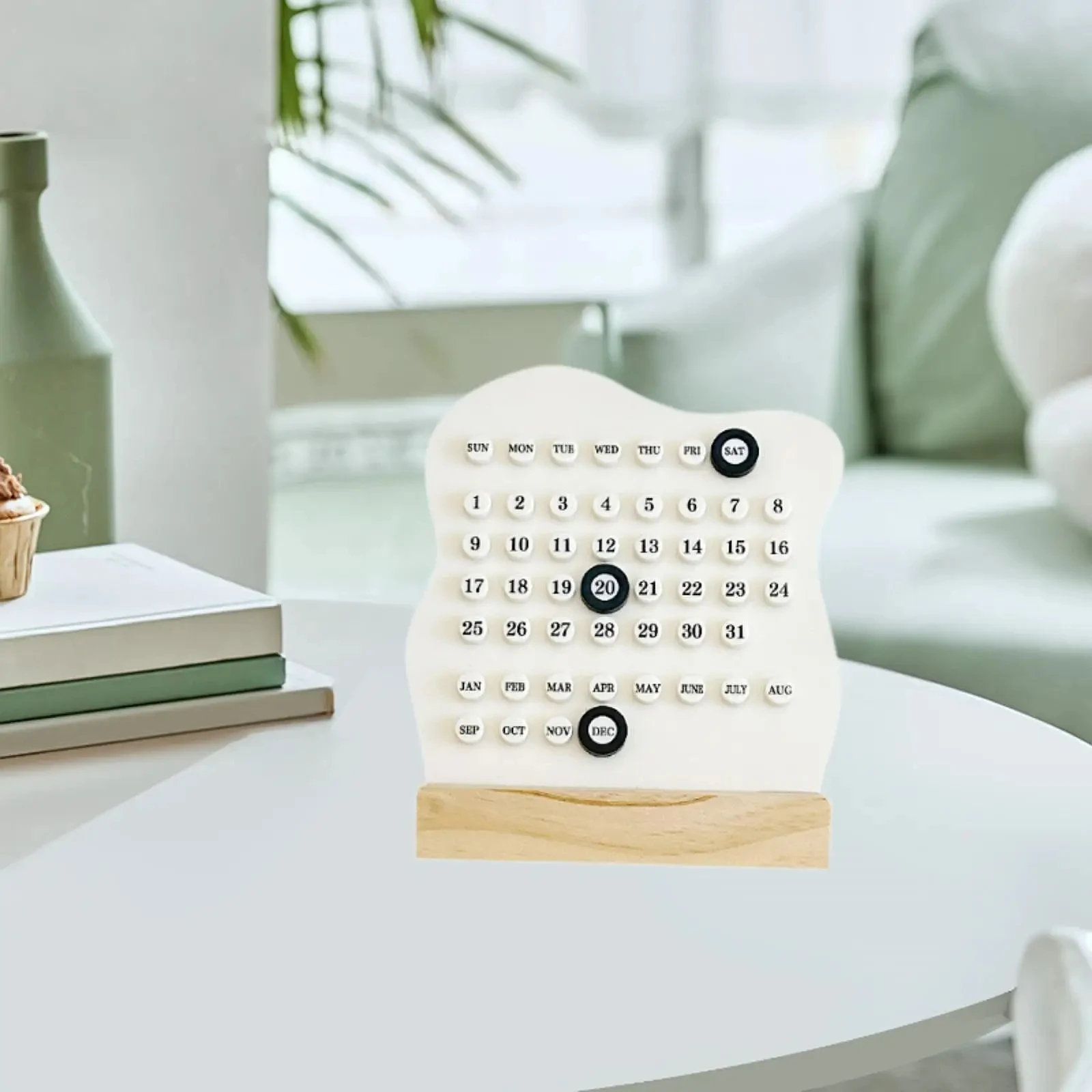 Wooden DIY Cloud Ring Calendar Cute Adjustable Week Month Date Display Wooden Base Round Rings Home Office Desk Decoration