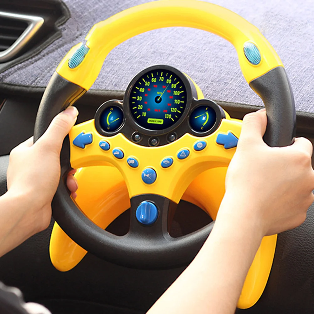 어린이를위한 1pc 시뮬레이션 스티어링 휠 노란색 필요 없음 공동 놀이 교육용 자동차 액세서리 전자 애완 동물 선물