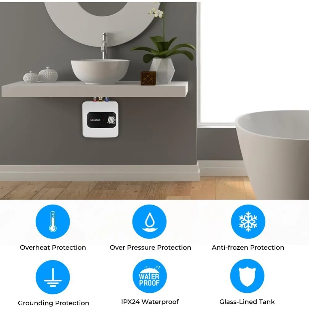 Mini Tank Electric Water Heater 1.3 Gallons Hot Water Heaters 120V Under Sink Heater with Cord Plug 1.44kW