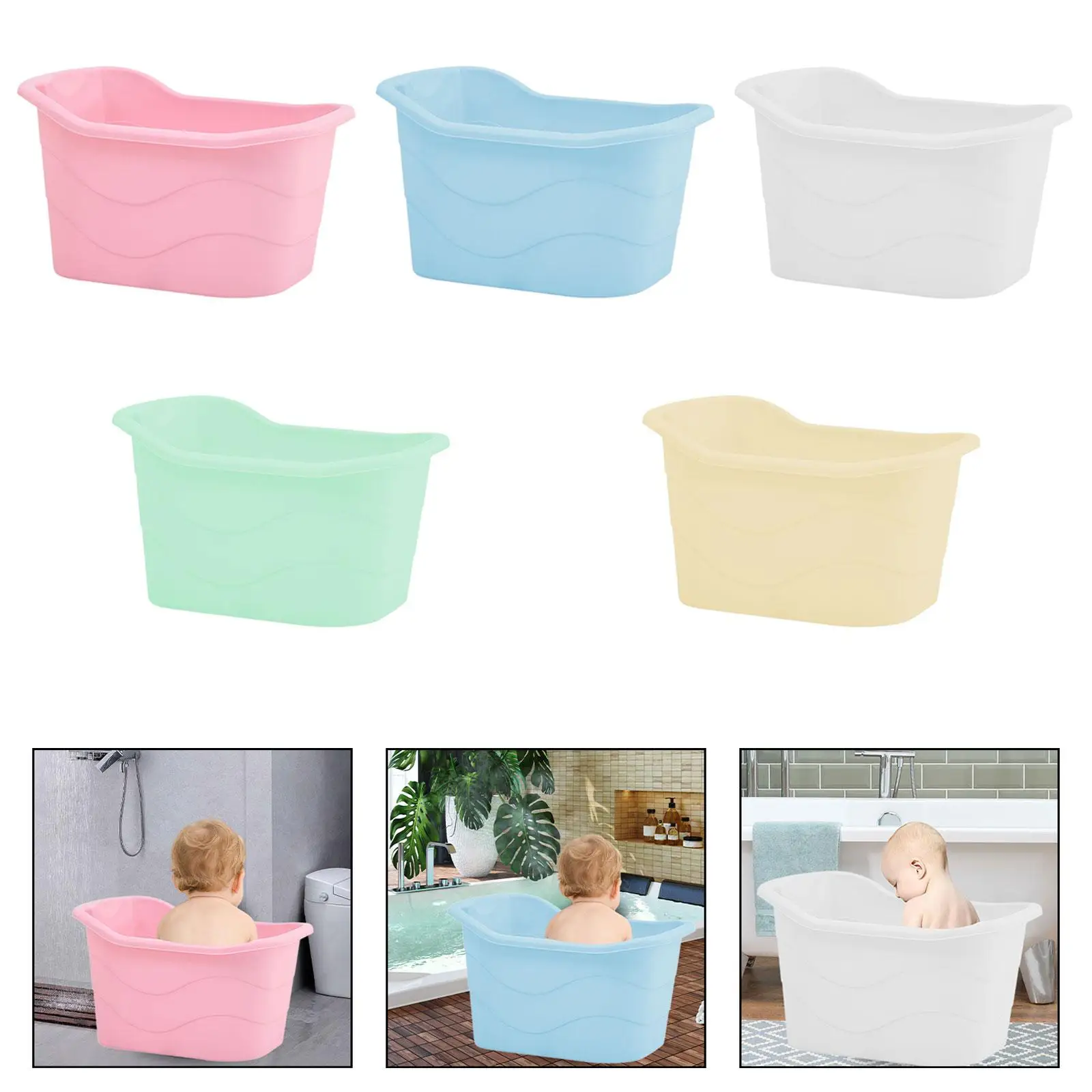 Baby Tub Bucket Side Drainage Hole with Support Seat Shower Basin Baby Bath Tub Bathroom Accessories for Kids Toddlers Newborn
