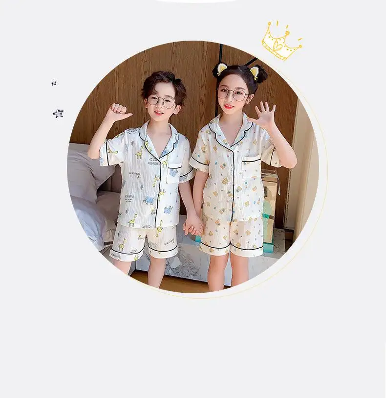 nightgowns elegant Children's Pajamas Summer Short Sleeve Baby Girls Nightwear Clothes Thin Pure Cotton Cute Boys' Sleep Wear 4-15Y Kids Pajamas expensive pajama sets	