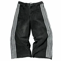 Trendy High Street Striped Men's Jeans Loose Wide Leg Straight Casual Long Trousers Spring Autumn New Y2K Harajuku Style