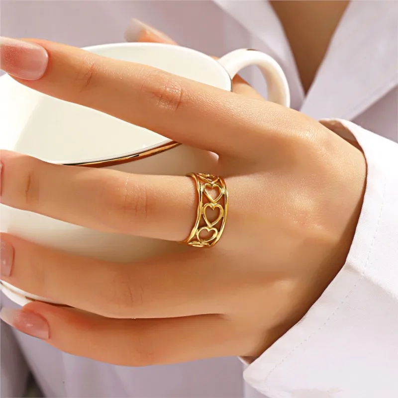 316L Stainless Steel Hollow Love Heart Open Ring for Women Simple Fashion Party Jewelry fashion rings,fashion ring,stainless steel rings,finger rings,metal rings
