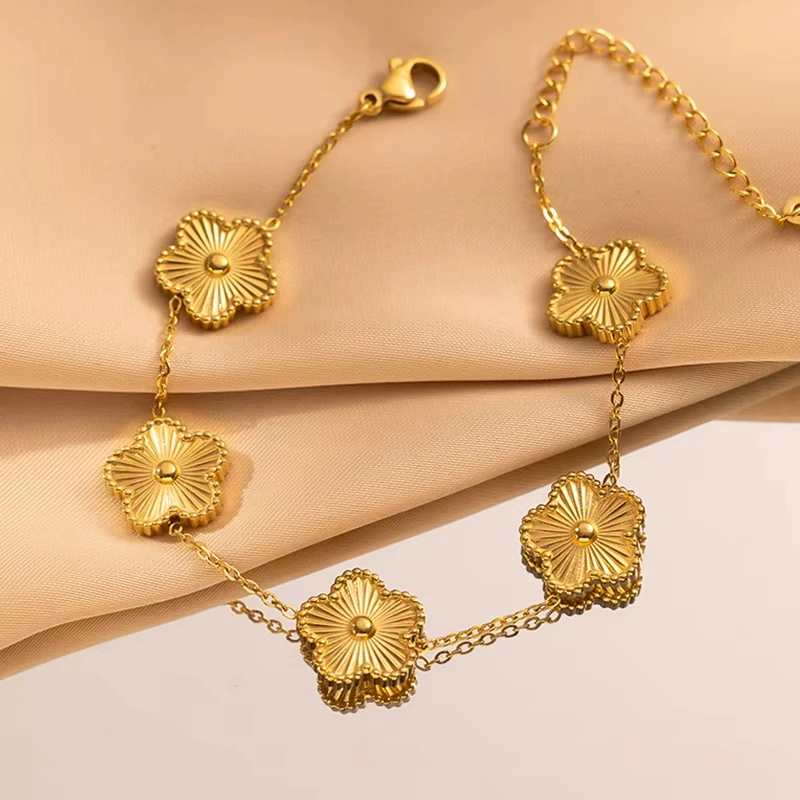 Fashion Flower Stainless Steel Bracelets For Women Trendy Gold Color Metal Bracelet Party Birthday Daily Cute Romantic Jewelry - Image 2