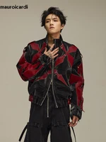 Mauroicardi Spring Autumn Cool Handsome Crocodile Print Patchwork Pu Leather Jacket Men Color Block Luxury Designer Clothes 2024 2