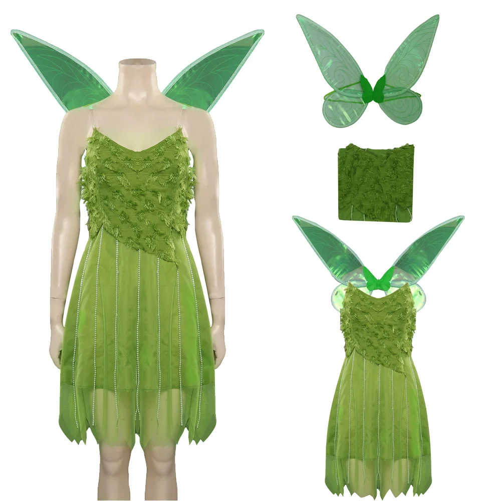 

Tinker Bell Cosplay Costume Dress Wings Movie Peter Pan Wendy Women Girls Outfit Halloween Carnival Party Disguise Roleplay Suit