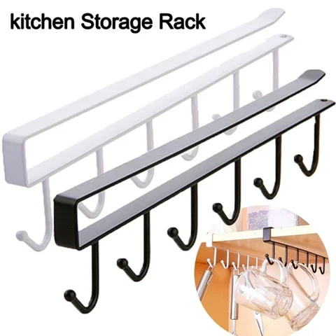 

Iron Shelf Storage 6 Hooks Clothes Hanging Racks Kitchen Organizer Cabinet Glass Mug Holder Rack Home Cup Hanger