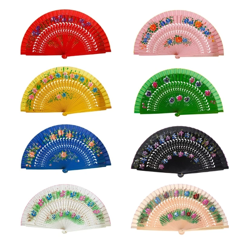 

Folding Fan Hollow Out Double-sided Craft Gift Dancing Printing Wood Spanish