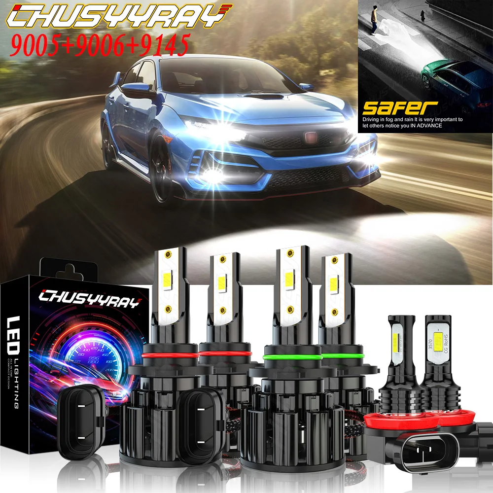 

CHUSYYRAY Car lights 6x Compatible For Honda Civic 2006-2015 Combo 9005 9006 LED Headlight High / Low + H11 Fog Light Bulbs Kit