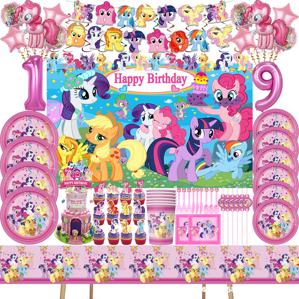 KAYOU My Little Pony Girls Birthday Party supplies disposable tableware plate cup Balloons For Girl Baby Shower Party Decoration