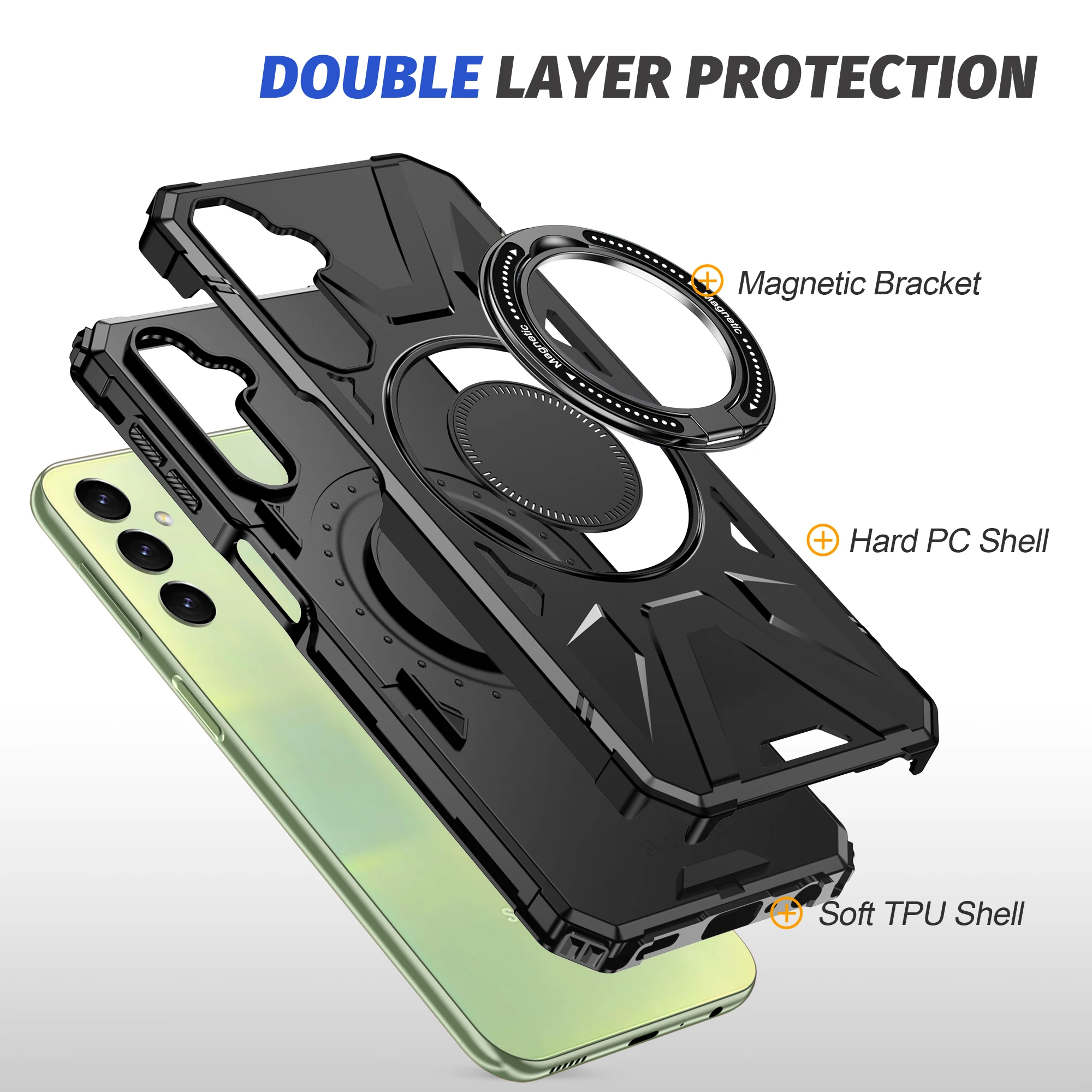 Stand Holder Ring Phone Case for Samsung Galaxy A55 A15 A35 5G A14 A54 5G A34 A05S S24 Ultra S23 FE Drop Protection Cover Coque 2