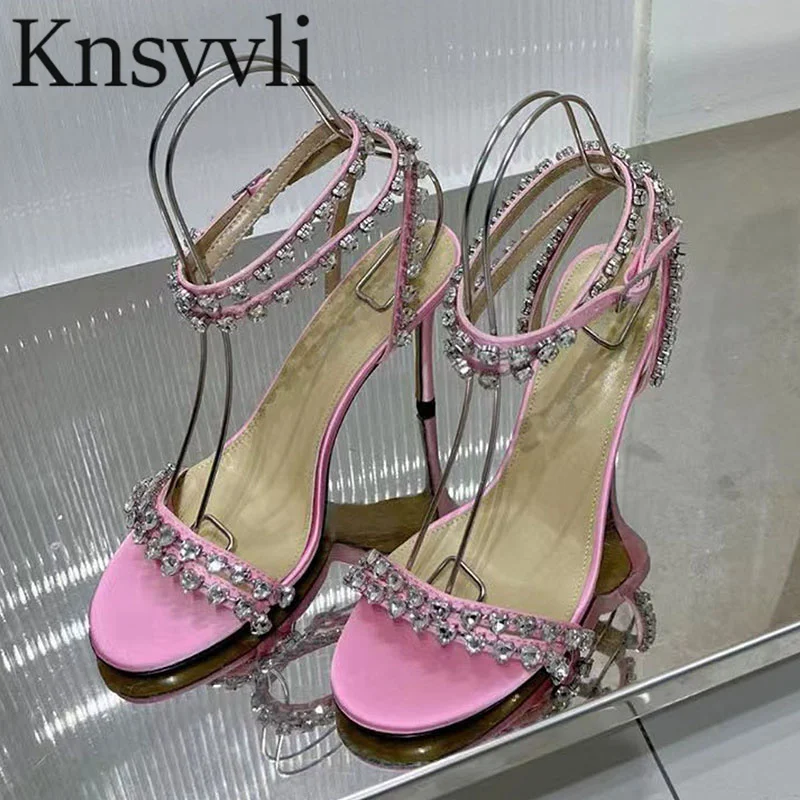 

Summer High Heels Gladiator Sandals Women Rhinestone Ankle Buckle Strap Party Dress Shoes Women Stiletto Sandals Woman