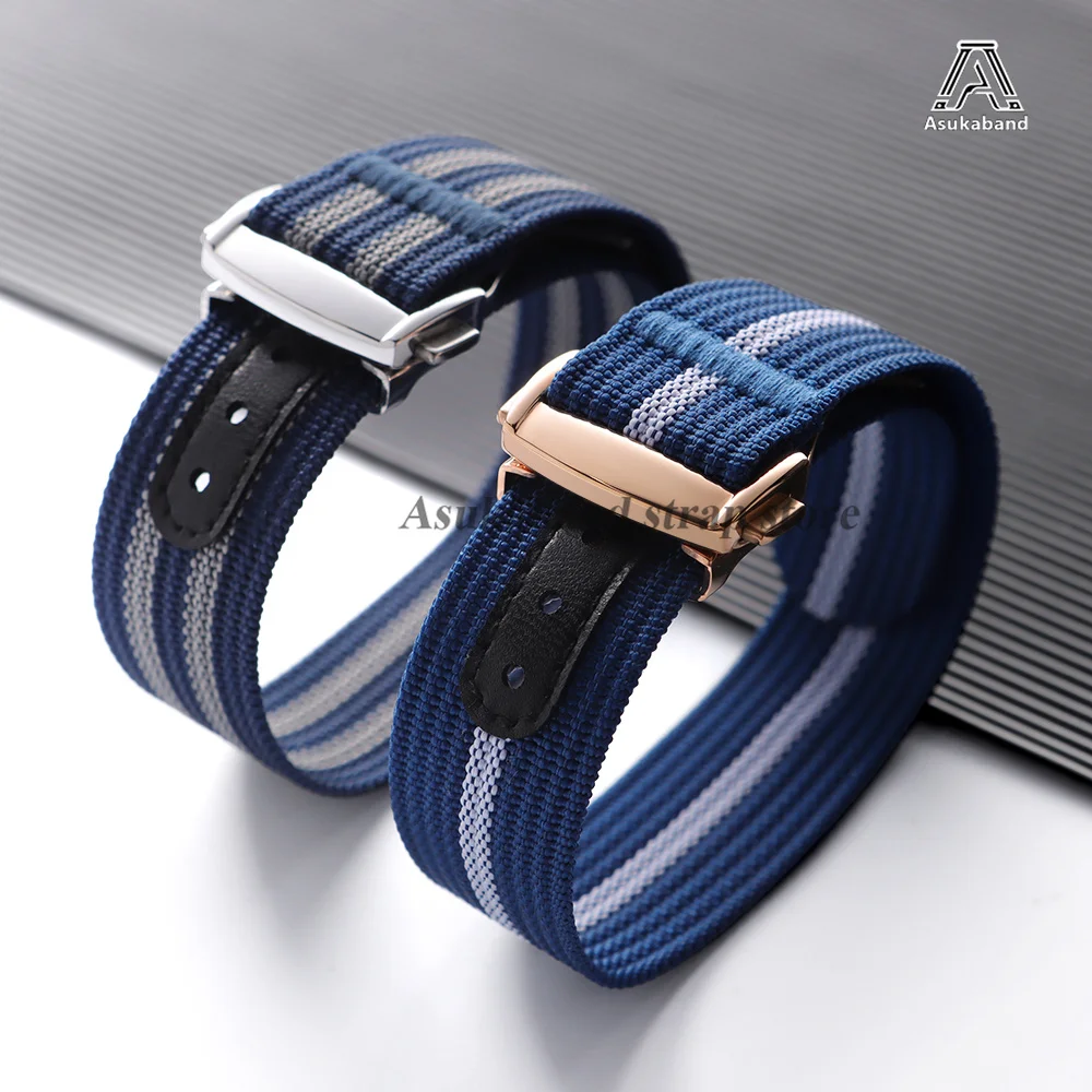 Black Nylon Watch Band with Folding Buckle – 20mm Military Sports Fabric Strap