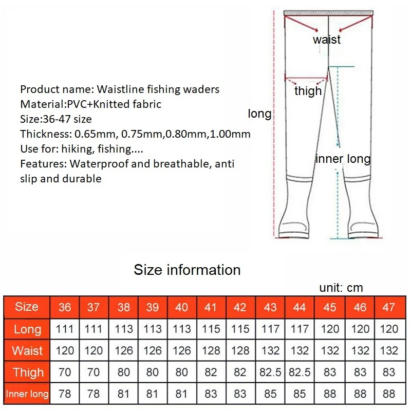 Breathable Waterproof Fishing Waders High Waist Wader Hunting Wading Pants Long Leg Pants PVC Fishing Clothing