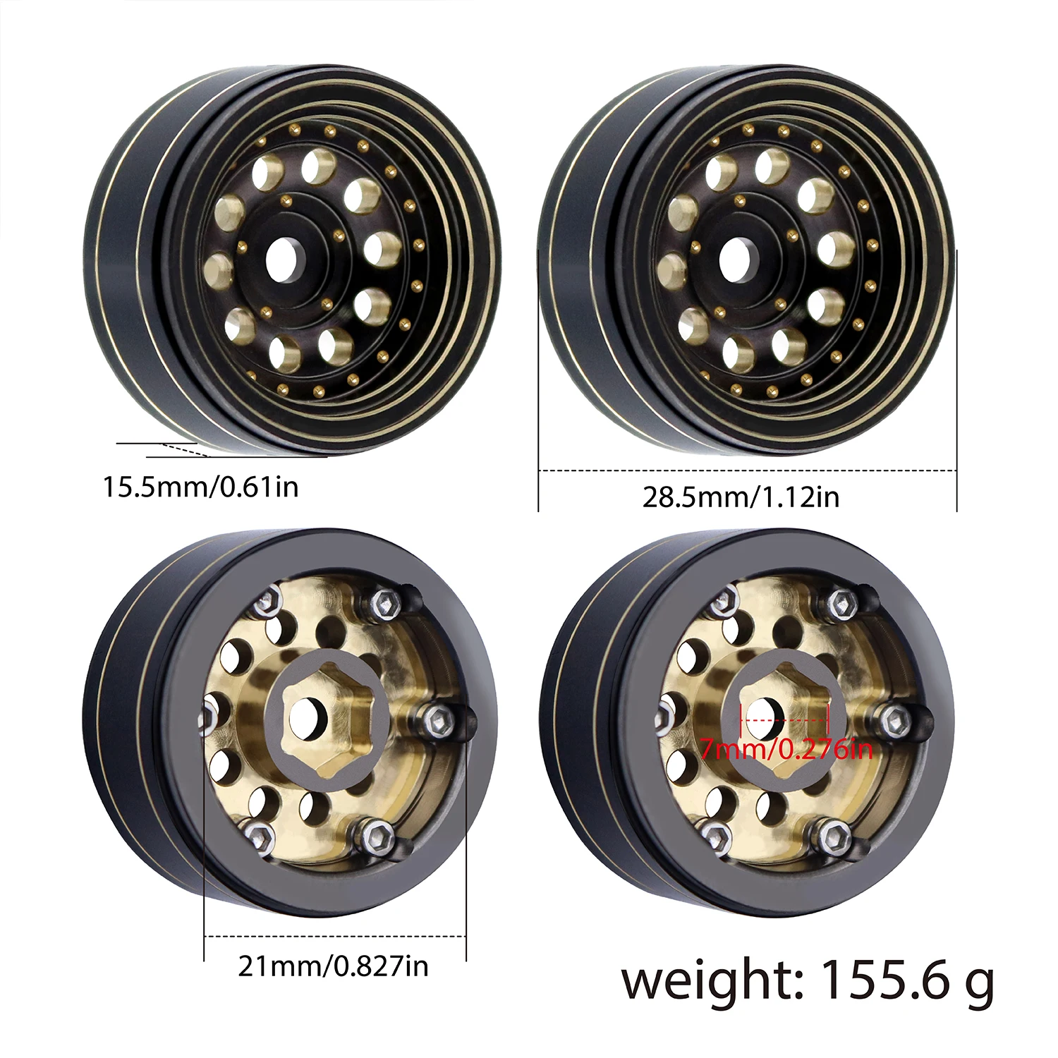 Brass Beadlock Wheel Rims 1.0 Plus For SCX24 FCX24 TRX4M RC Crawler Cars