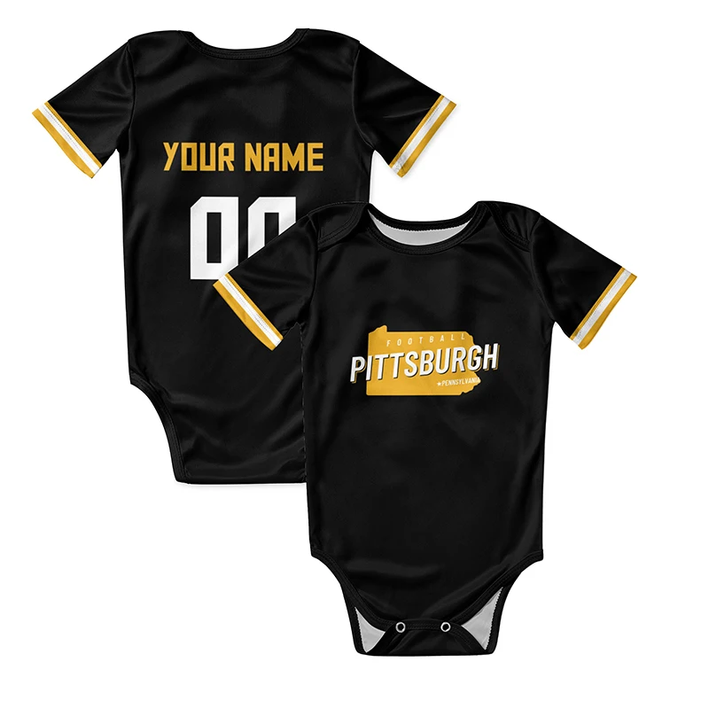 Black American Football Fans Baby Clothes New Born Rugby Playsuit Sublimation Blanks Infant Wear Romper Soccer Jumpsuit