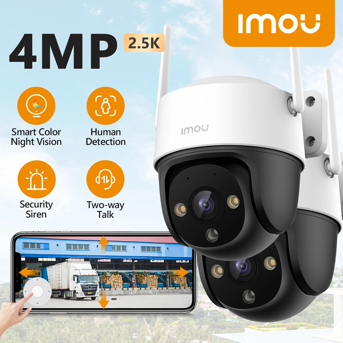 WiFi IP Camera 2PCS Outdoor IP66 Cruiser SE+ 4MP Set Wi-Fi Camera Security Smart Color Night Vision 360&deg; Coverage Smart Auto Tracking