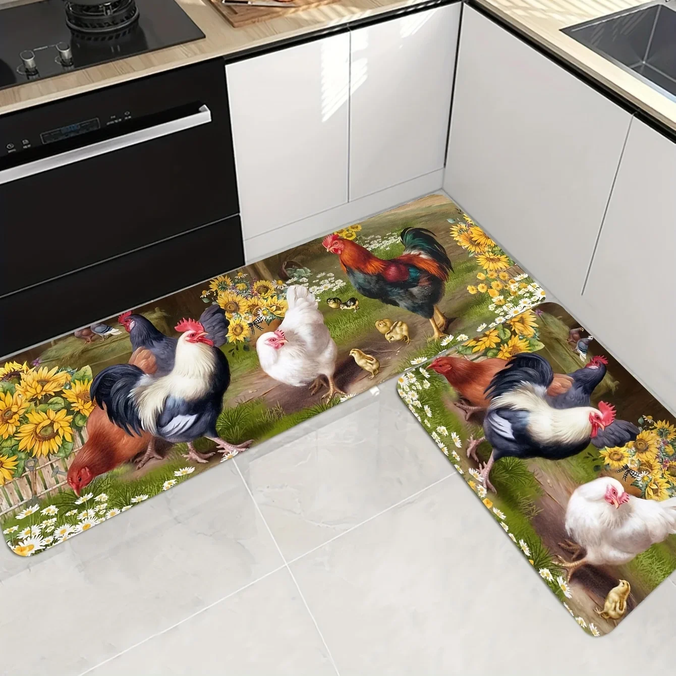 Farmhouse Rooster Kitchen Floor Mat Entrance Doormat Decor Carpet for Living Room Hallway Balcony Rugs Non-slip Bathroom Mat 2